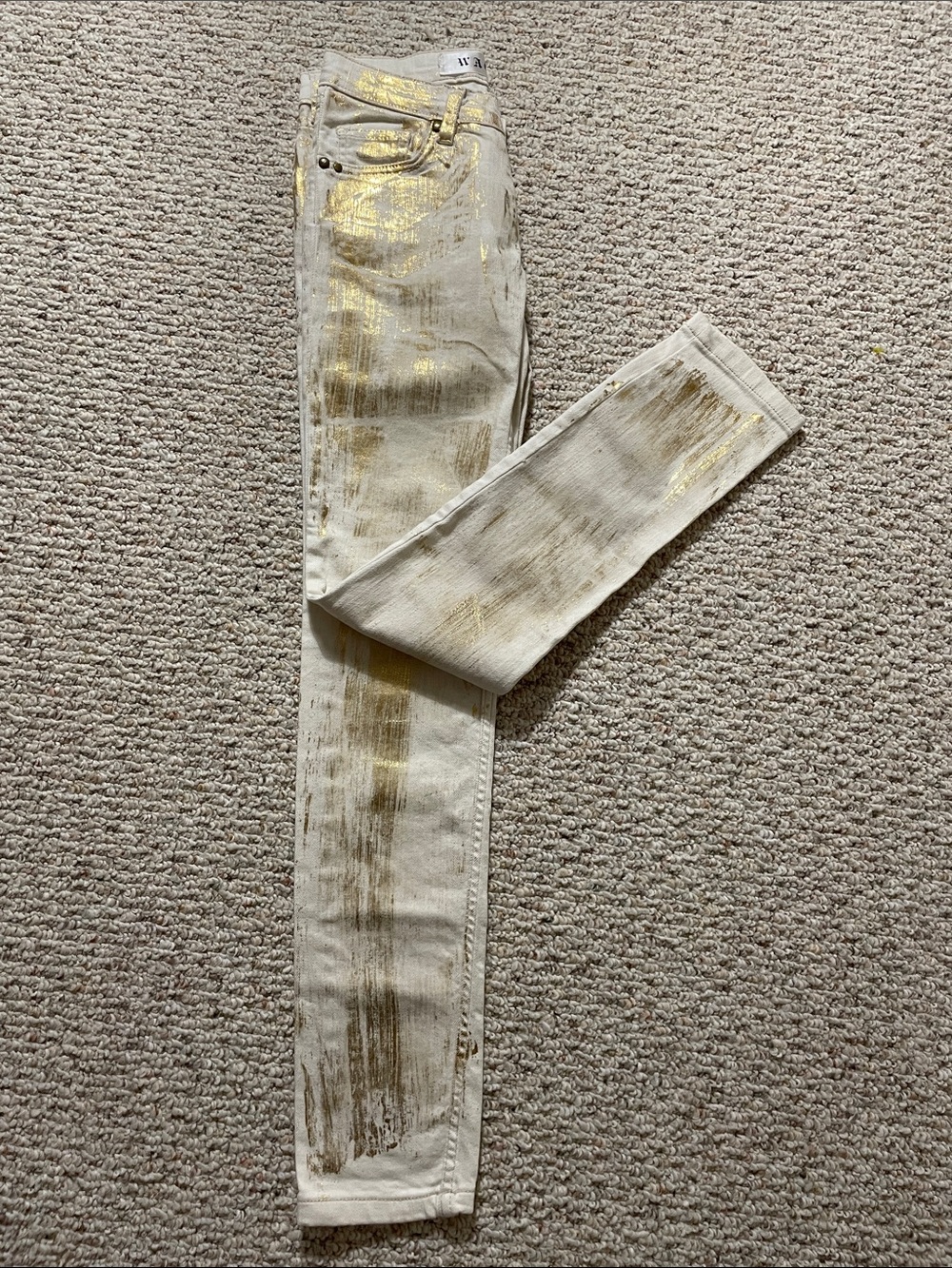 Waggon Paris straight leg jeans, white and gold, size 26, excellent condition